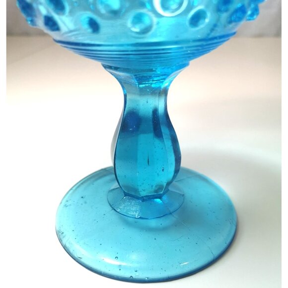 Blue Ruffle Hobnail Compote Dish Fenton Art Glass UV Reactive Circa 1940s - Picture 5 of 10